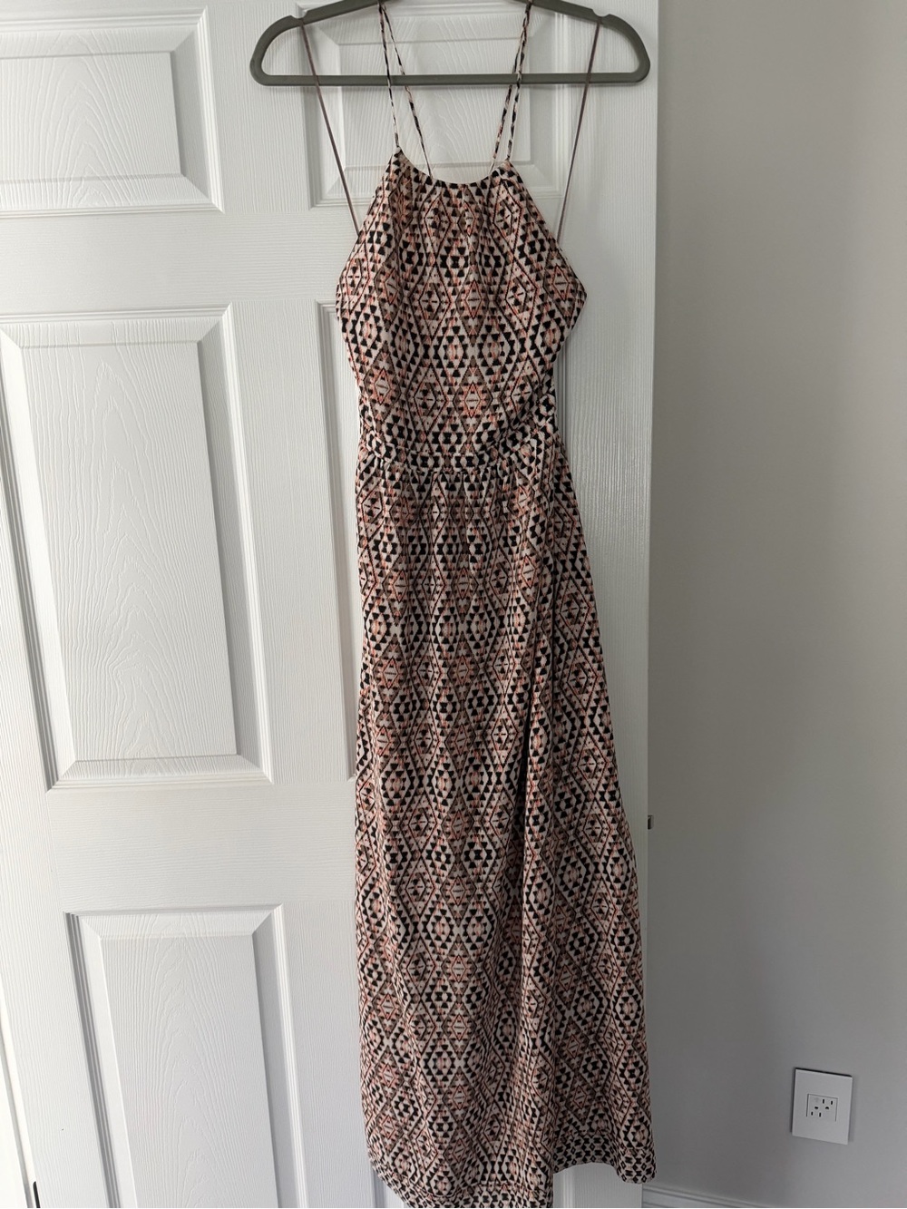 Joie Peach and Black Geometric Halter Maxi Dress